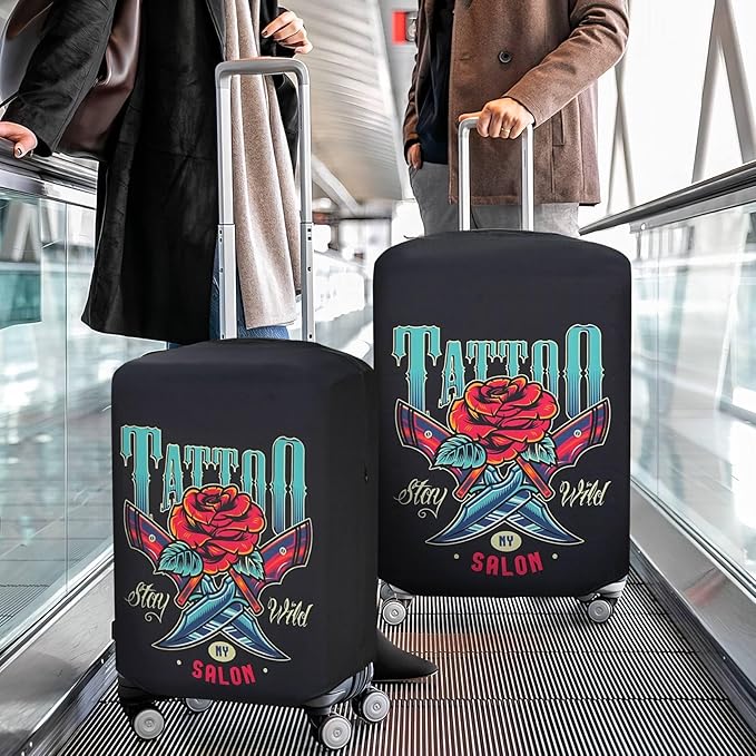 Explore Land Travel Luggage Cover Suitcase Protector Fits 27-30 Inch Case (Blade Rose, L)
