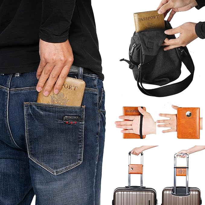 Airtag Passport Holder Cover Wallet Travel Essentials RFID Blocking Leather Card Case International Must Haves Travel Accessories for Women Men(119#Claybank)