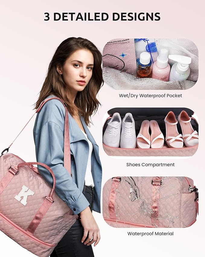 Gifts for Girls - 5 6 7 8 9 10 11 12 13 14 15 16 Year Old-Kid Duffle Bag with Shoe Compartment, Overnight Bag, Letter Travel Bag with Makeup Bag, Birthday Gift for Women Girl (Letter L)