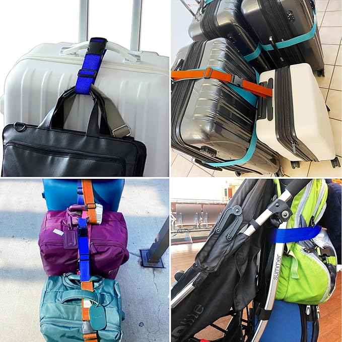 2Pack Luggage Straps for Suitcases, Travel Connector for Carry On Bag, Add Bag to Connect Two Suitcases, Adjustable Belt Attachment Accessories for Connect Your 3 Luggages, Rose