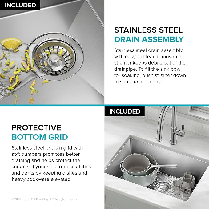 KRAUS Standart PRO 28-inch 16 Gauge Undermount Single Bowl Stainless Steel Kitchen Sink, KHU100-28
