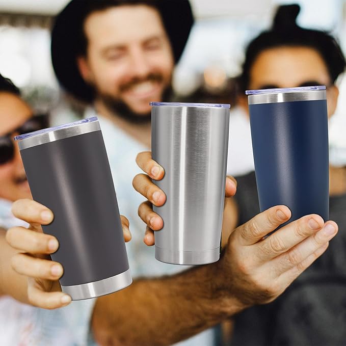 20oz Tumbler Stainless Steel Tumbler Cup with Lid Vacuum Insulated Double Wall Travel Mug, Durable Powder Coated Travel Coffee Tumbler Mug for Hot & Cold Drinks, Stainless Steel,4 Pack