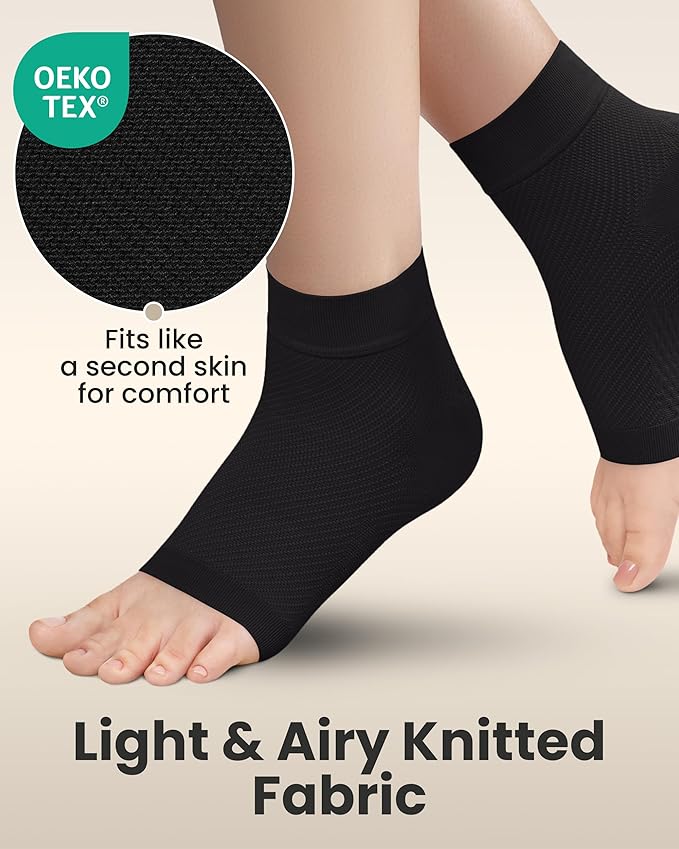 KEMFORD Ankle Compression Sleeve - Plantar Fasciitis Braces - Open Toe Compression Socks for Swelling, Sprain, Neuropathy, Foot Arch Support for Men and Women - 15-20mmhg, L, Black
