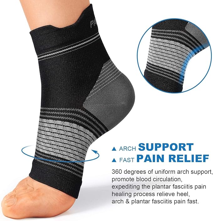 Plantar Fasciitis Sock (6 Pairs) for Men and Women, Compression Foot Sleeves with Arch and Ankle Support (Black, Gray, White, X-Large)