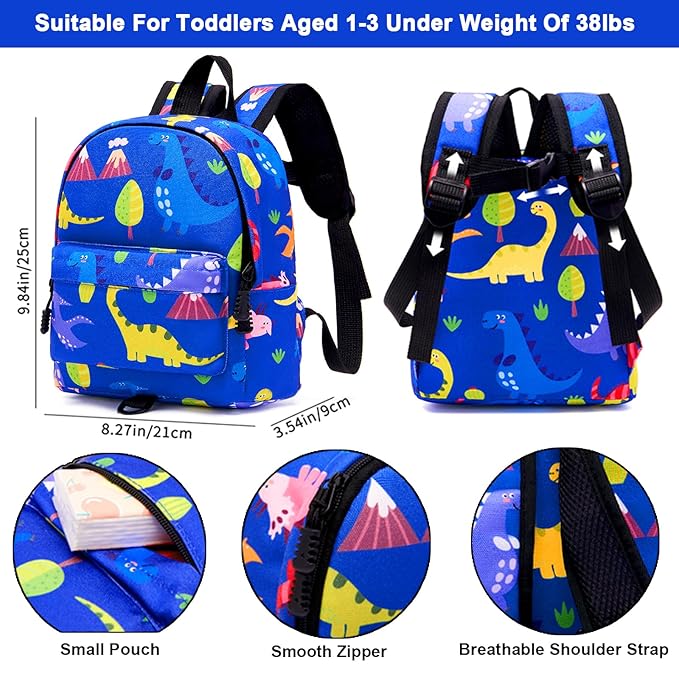 Accmor Toddler Backpack Leash with Anti Lost Wrist Link, Cute Mini Child Walking Harnesses Keep Kids Close Back Pack Rope Tether Rein for Baby Boys (Blue/Dino)