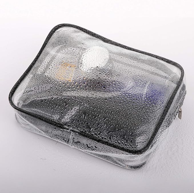 Hedume Set of 9 Clear Makeup Bags, TSA Approved Clear Toiletry Bag Set, Waterproof PVC with Zipper Handle Portable Travel Luggage Pouch
