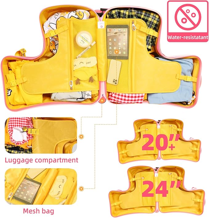 Kids' Lightweight Ride on Luggage with Spinner Wheels & Foldabe Design (Pink Strawberry, 20"+ Aged 1-3 Toddler)