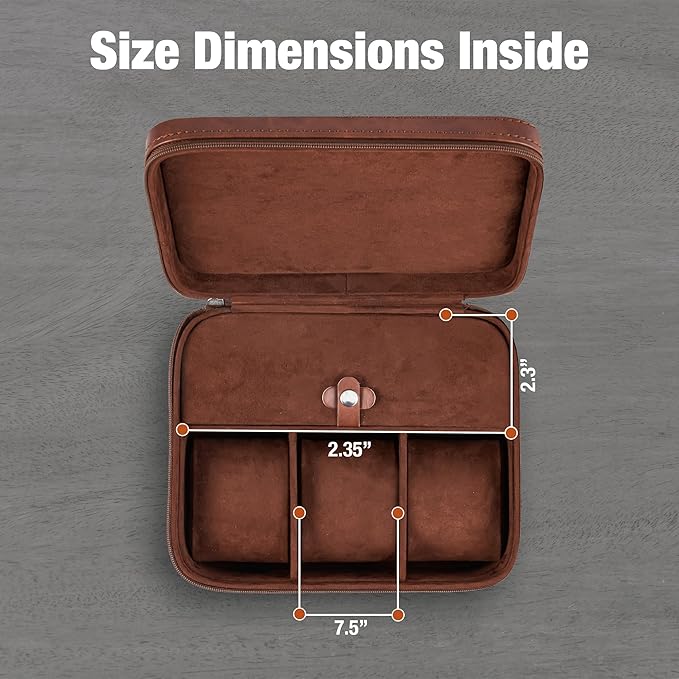 Awesometik 3 Slot Luxury Travel Faux Leather Watch Case. Watch Storage Organizer. Watch Display & Watch Holder. Perfect For Watch Collection. Ready to Gift for Men (3 Slot Watch Case)