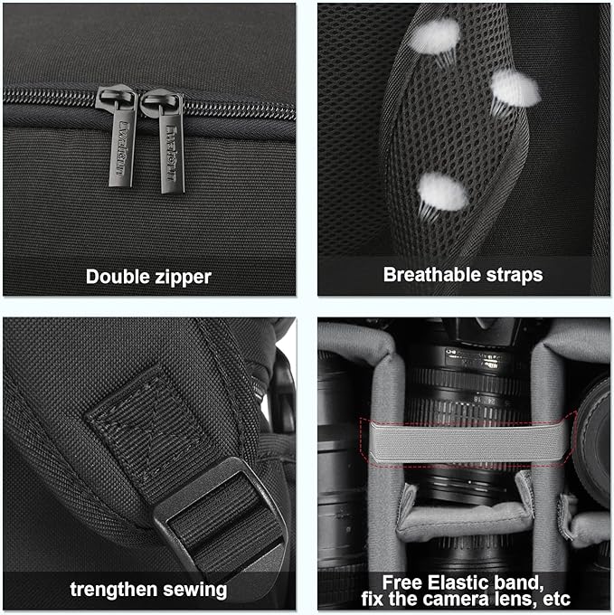Cwatcun Camera Backpack Bag Professional for SLR DSLR Mirrorless Camera Waterproof Camera Case Compatible with Sony Canon Nikon Camera and Lens Tripod Accessories (Ⅱ Small Black)