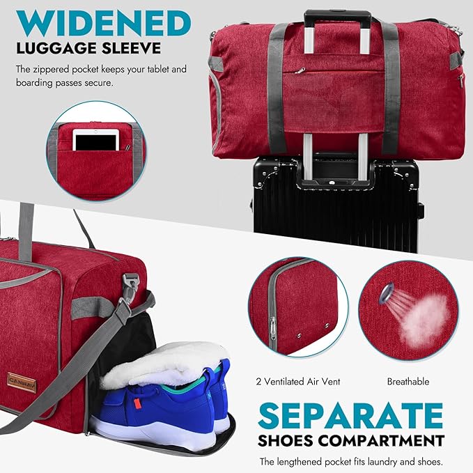 Canway 115L Travel Duffel Bag, Foldable Weekender Bag with Shoes Compartment for Men Women Water-proof & Tear Resistant