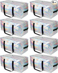 8 Pack Heavy Duty Moving Bags 24-Gallon Extra Large Waterproof Foldable Clothing Storage Totes Bags with Zipper,Reinforced Handles,Packing Moving Boxes for Dorm & Seasonal Storage,Iridescent
