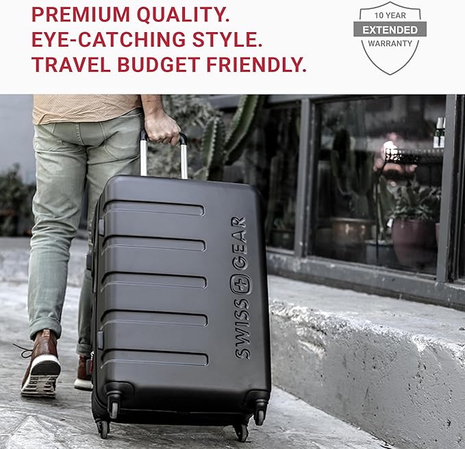 SwissGear 7366 Hardside Expandable Luggage with Spinner Wheels, Coral Almond, Checked-Medium 23-Inch