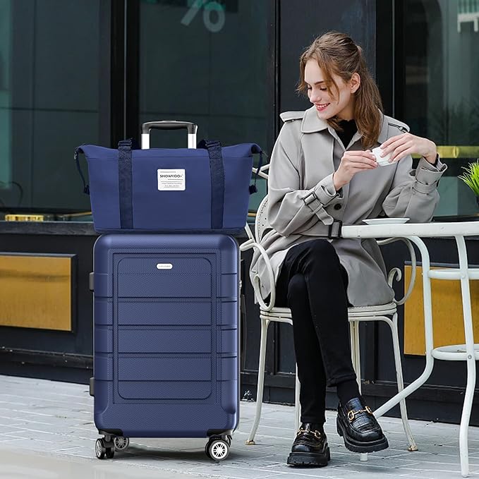 SHOWKOO Luggage Sets Expandable PC+ABS Durable Suitcase Double Wheels TSA Lock 5pcs Blue