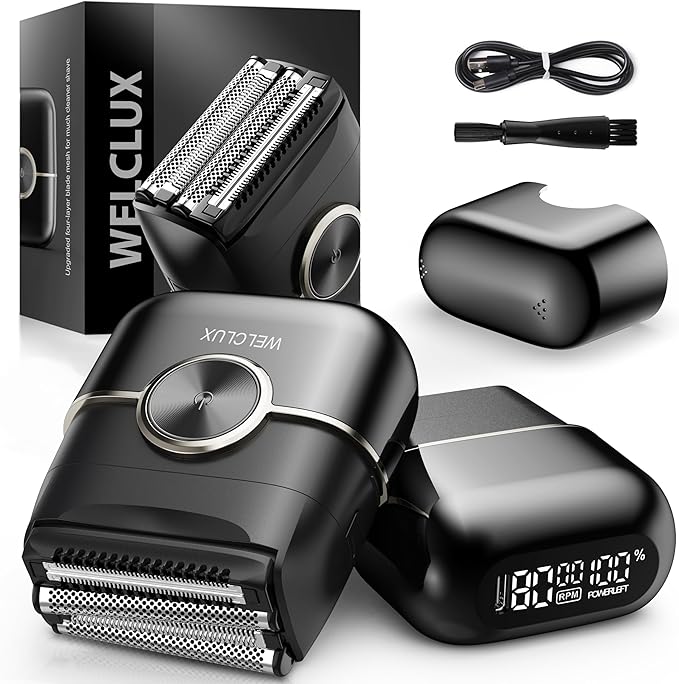Electric Foil Shavers for Men: Upgraded Mini Electric Razor with 4 Floating Blades & Big LED Display - Foil Shaver for Men with 2 Gears Adjustable - Face Shaver with IPX7 Waterproof,USB Type C