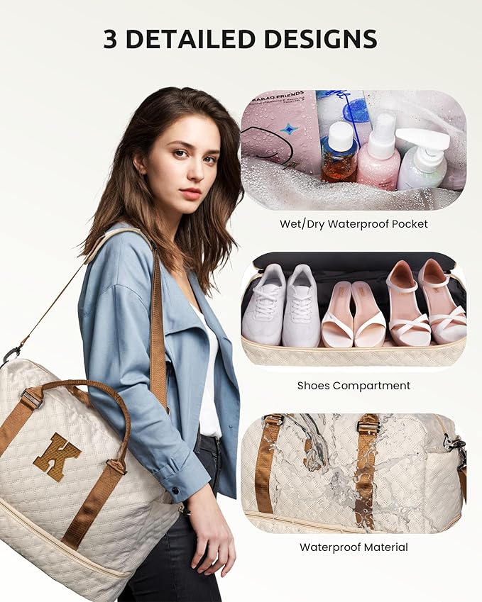 Women Birthday Gift Ideas Teen Girls-Duffle Bag with Shoe Compartment, Personalized Weekender Bag, Monogram Overnight Bag, Letter Travel Bag with Makeup Bag, Birthday Gift for Kids (Letter O)
