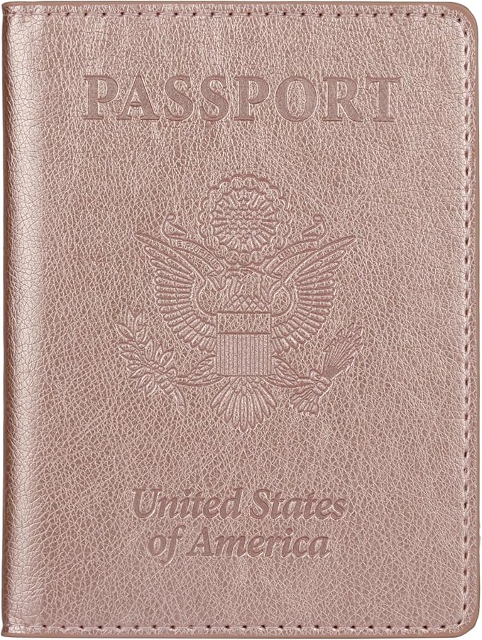 TIGARI Passport Holder for Travel Women Men, PU Leather Passport Wallet Cover Case Sleeve, Waterproof Protected Document Organizer, Family Vacation Plane Cruise Travel Essentials-Pink