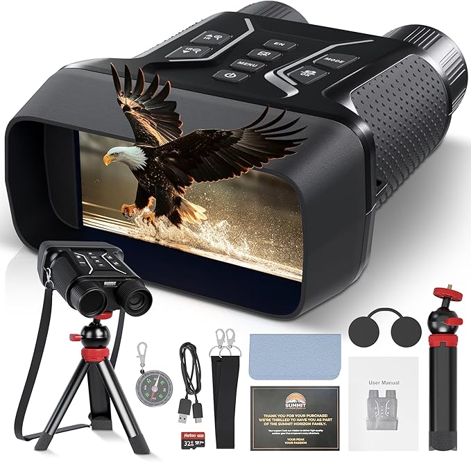4k Night Vision Goggles for Adults - Hunting Night Vision Binoculars with Camera, Tripod, 32GB FT Card, Compass - 8X Zoom Infrared Goggles Digital Binoculars, Nightvision for Camp