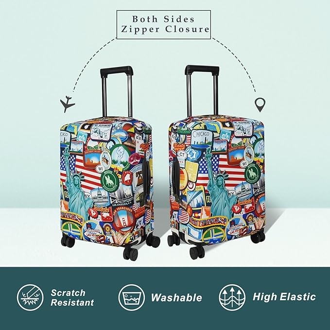 Explore Land Travel Luggage Cover Suitcase Protector Fits 27-30 Inch Case (Statue of Liberty, L)