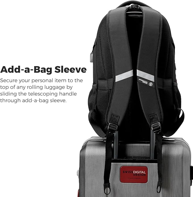 Swissdigital Design Laptop Backpack with USB Charging Port, TSA Travel Backpack Fits 15.6 inches Computer, 31L College School Backpack for Women, Burgundy/Black | SD803