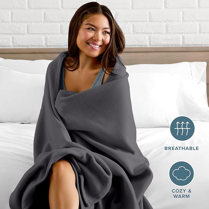 Bare Home Polar Fleece Blanket - Extra Long - Warm & Cozy - Premium Fleece - Throw for Bed, Sofa, Camping, Travel and Cold Nights - Lightweight Blanket (Twin/Twin XL, Forged Iron Grey)