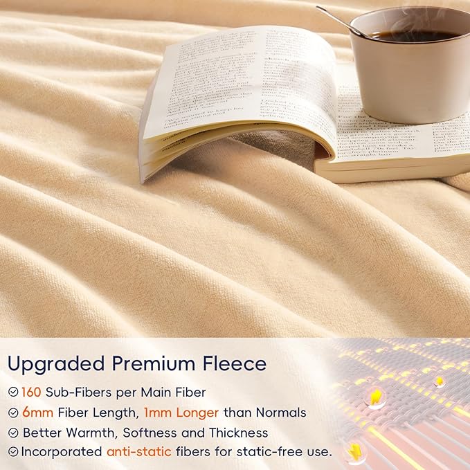 PHF Ultra Soft Fleece Blanket Twin Size, No Shed No Pilling Luxury Plush Cozy 300GSM Lightweight Blanket for Bed, Couch, Chair, Sofa Suitable for All Season, 66" x 90", Beige