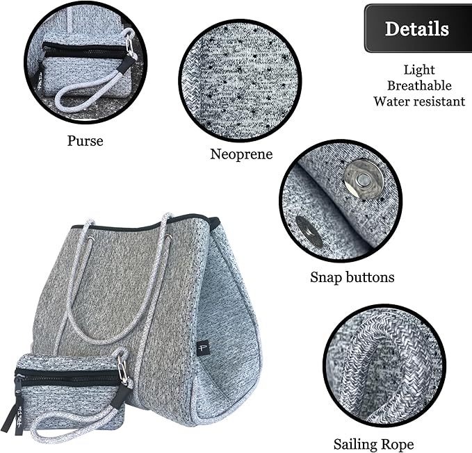 Pole Tribe Neoprene Tote - Large Beach, Gym, Travel Bag & Wallet, Water-Resistant, Durable, Lightweight, Sailor Rope Design