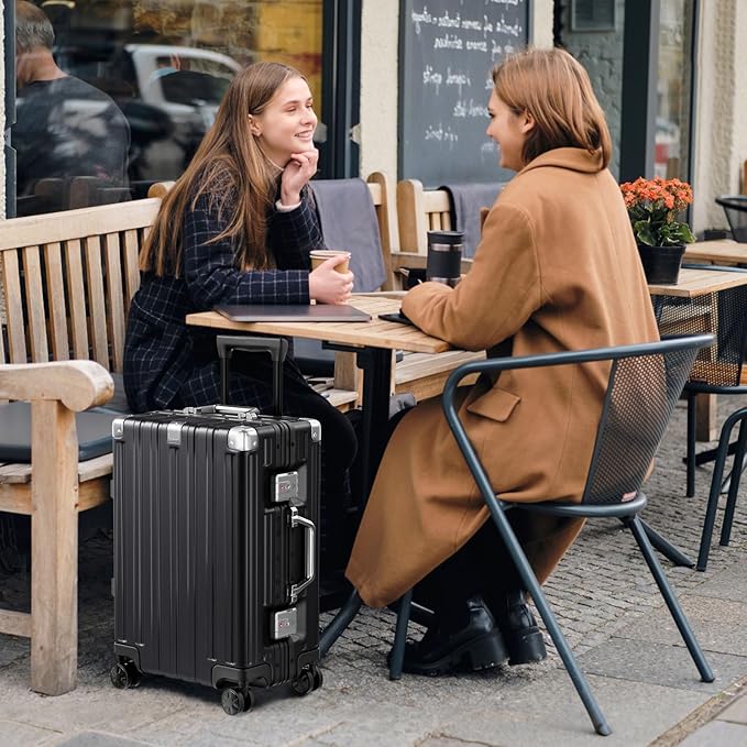 Krute Aluminum Frame Luggage 28 inch Zipperles Suitcase With Spinner Wheels USB Charger Hardside PC Large Luggages Checked Suitcases with TSA Lock (1 Piece)