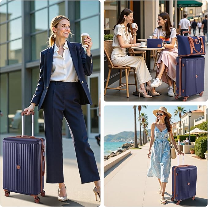 Hoteel 6 Piece Luggage Set with Spinner Wheels (4-YEAR WARRANTY), Carry on Luggage for Travel with TSA Lock, ABS+PC Hardshell Suitcase Set, 16"/20"/24"/28"+Duffel Bag+Cosmetic Bag(Dark Blue)