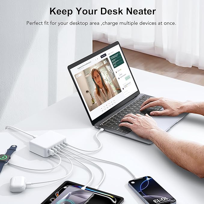 USB C Fast Charger Block, 150W 6 Port Desktop PD GaN Fast Charger Charging Station Block 65W USB C Laptop Power Adapter for MacBook Pro/Air iPad iPhone 16 15 14 13 12 Pro Max Galaxy S23 Note 20 Pixel