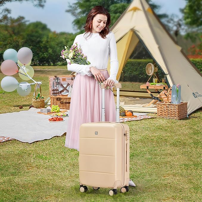 Hanke 24 Inch Checked Luggage with Spinner Wheels Hard Shell Suitcases Lightweight Travel TSA Luggage for Women Men Medium Suitcase(Cuba Sand)