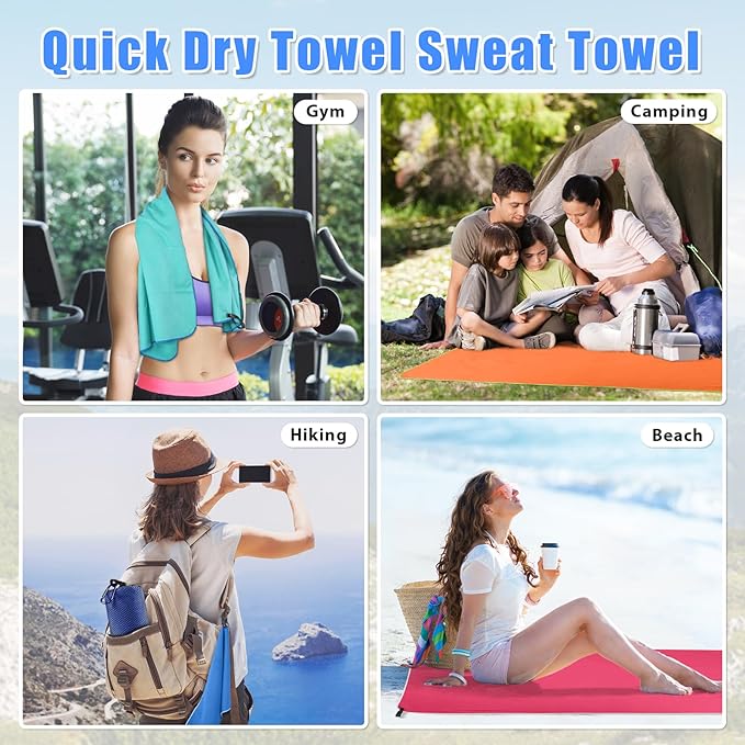 Sfee 2 Pack Microfiber Travel Towel, Quick Dry Towel Camping Beach Towel Super Absorbent Compact Lightweight Sports Gym Towels Set for Beach, Gym, Hiking, Pool, Backpacking, Bath, Yoga