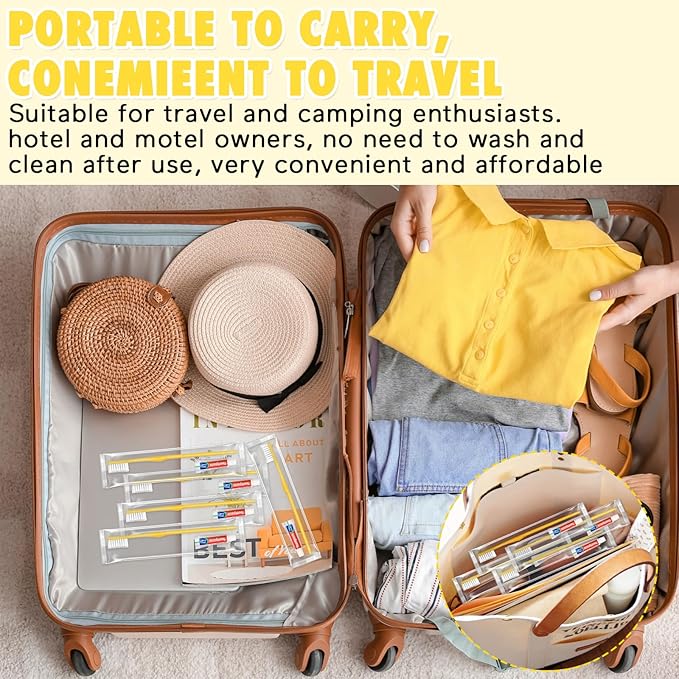 HOFASON Disposable Toothbrushes with Toothpaste Pack of 30, Yellow Hollow Travel Toothbrush Set with 5g Toothpaste Individually Wrapped Toothpaste Bulk for Homeless, Nursing Home, Shelter, Hotel