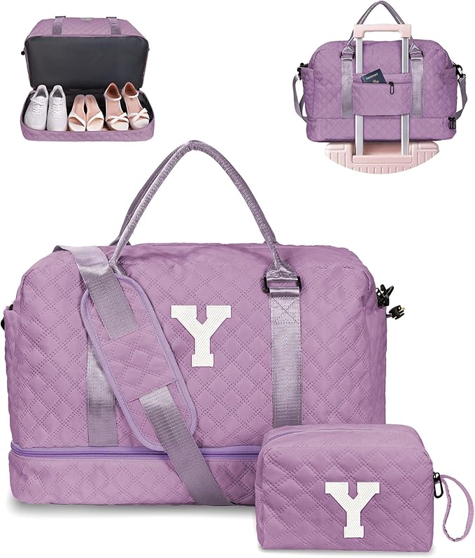 Voguewood Women's Personalized Weekender Bag with Shoulder Strap & Travel Makeup Bag Gift for Friend Sister
