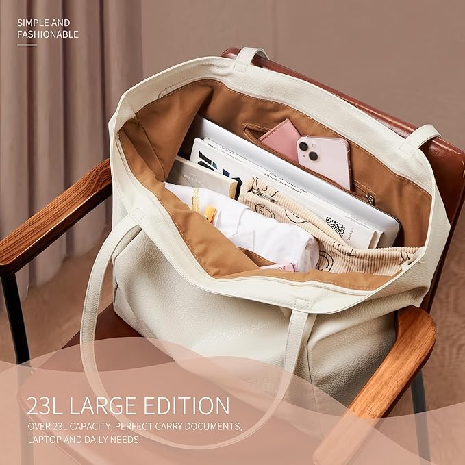 KALIDI Large Tote Bag Vegan Leather Casual Zipper Work Bag Weekender Hobo for Women 23L Oversize Shoulder Travel Purse