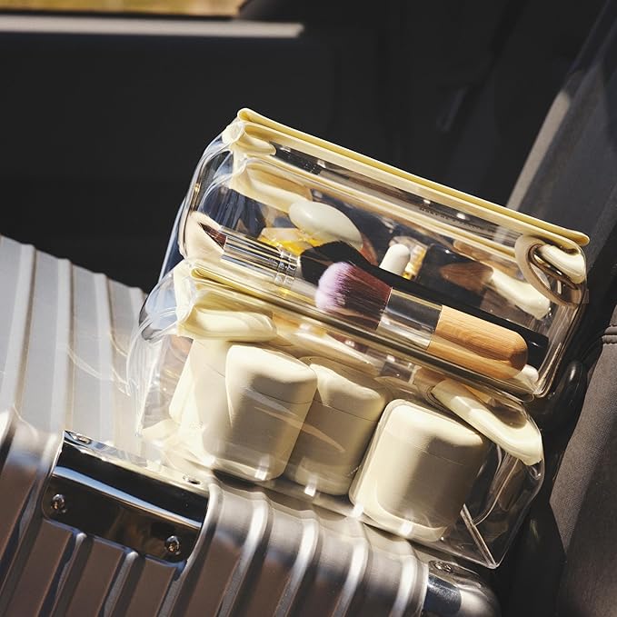 Cadence Travel Containers Haircare Capsule Set - Magnetic Containers with Lids,Carry On Travel Essentials For Women/Men - 3 Flex Mediums (1.32oz) - Shampoo, Conditioner & Comb Icon Labels - Petal