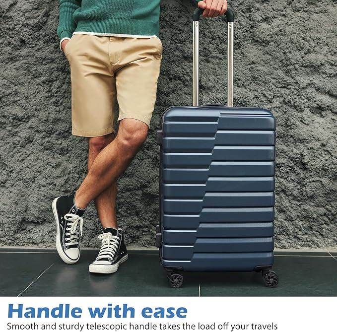 Coolife Medium Checked Luggage with Spinner Wheels Hardside Suitcase TSA Lock Telescopic Handle(Gray)