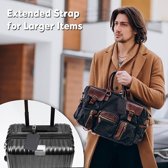 Travelambo Luggage Tags for Suitcases Faux Leather Privacy Protection 16 Pack Bag Tags Travel Accessories Essential, Black