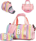 Birthday Gifts for 3 4 5 6 7 8 9 10 11 12 Year Old Girls-Girl Gym Bag with Shoe Compartment, Kid Personalized Weekender Overnight Bags, Initial Travel Tote with Makeup Pouch (Letter B)