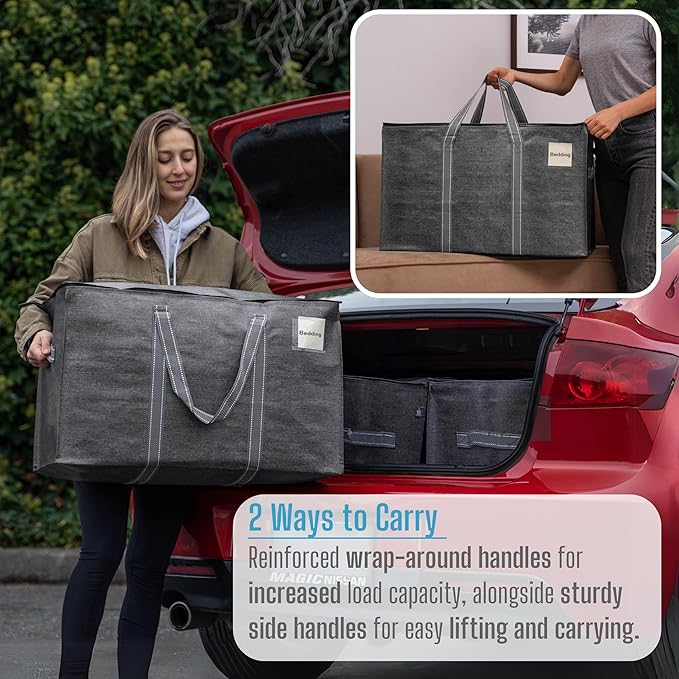 VENO 10 Pack Moving Bags, Heavy Duty, Moving Boxes Alternative, Packing Storage Supplies for Dorm Room Essentials with Zipper for Clothes, Extra Large Totes for Packaging (Dark Gray, 10 Pack)