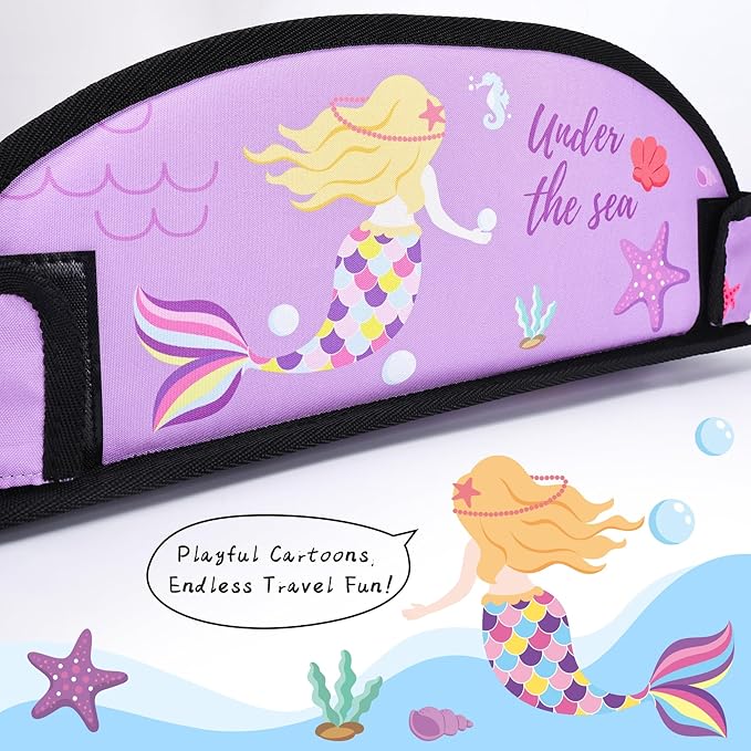 Kids Travel Tray for Airplane - Toddler Car Seat Table Tray, Road Trip Essentials for Boys & Girls, Carseat Lap Desk for Kids Road Trip Activities (Purple Mermaid)