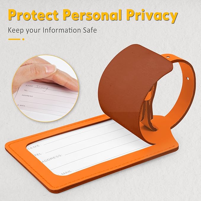 Travelambo Luggage Tags for Suitcases Faux Leather Privacy Protection 26 Pack Bag Tags Travel Accessories Essential, Hot Orange