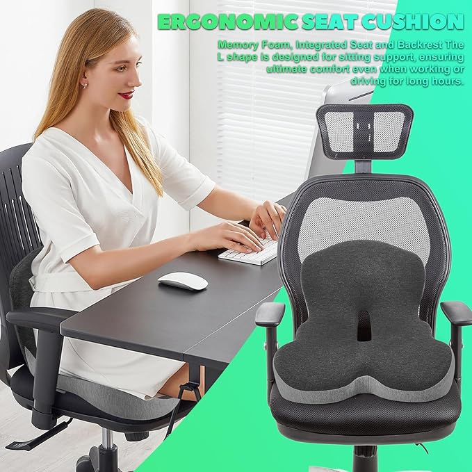Buttocks Cushion for Office Chair Memory Foam Seat Pad for Butt Support Tailbone Relief Ergonomic Chair Cushion for Home Car Travel or Work (Navy Blue)