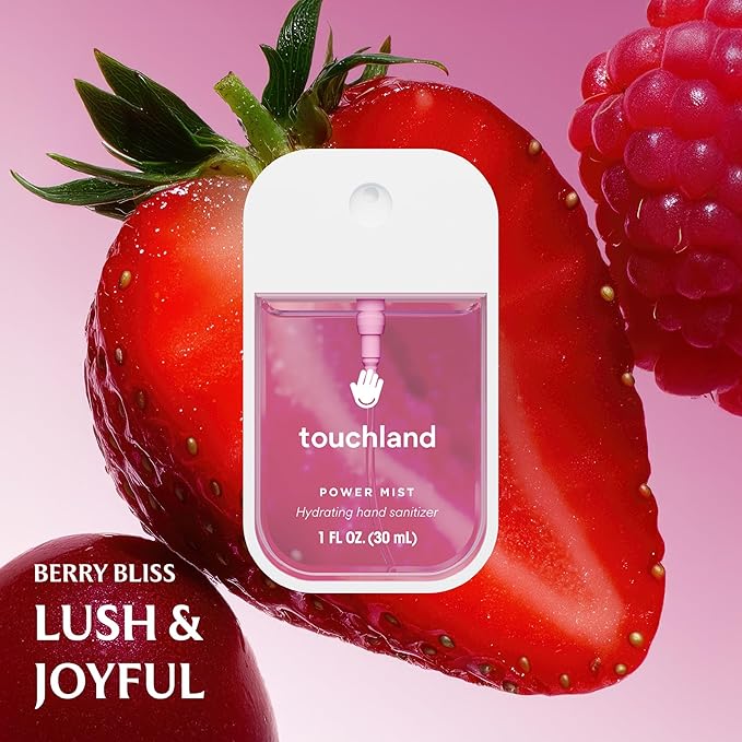 Touchland Power Mist Hydrating Hand Sanitizer Spray, JUICY 5 Set (Citrus, Berry, Watermelon, Peach, Mango), 1 FL. OZ. Travel Size (Set of 5)