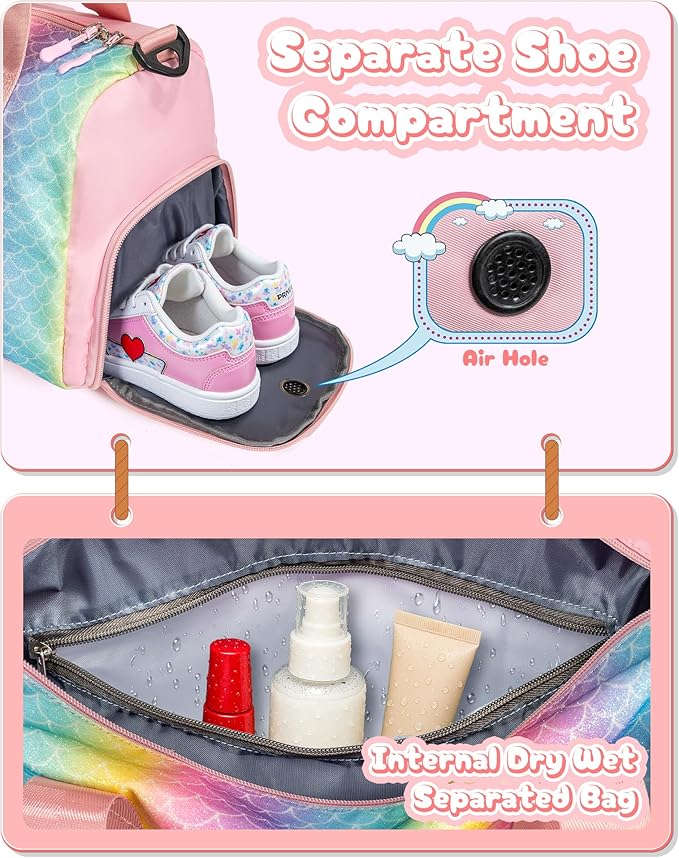 Dorm Room Essentials for Girls-Girl Gym Bag with Shoe Compartment, Kid Personalized Weekender Overnight Bags, Initial Travel Tote with Makeup Pouch, Preppy Stuff Gifts for Kids (Letter F)
