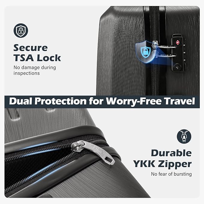 Coolife Luggage Suitcase PC+ABS with TSA Lock Spinner Carry on Hardshell Lightweight 20in 24in 28in(ice blue, S(20in_carry on))