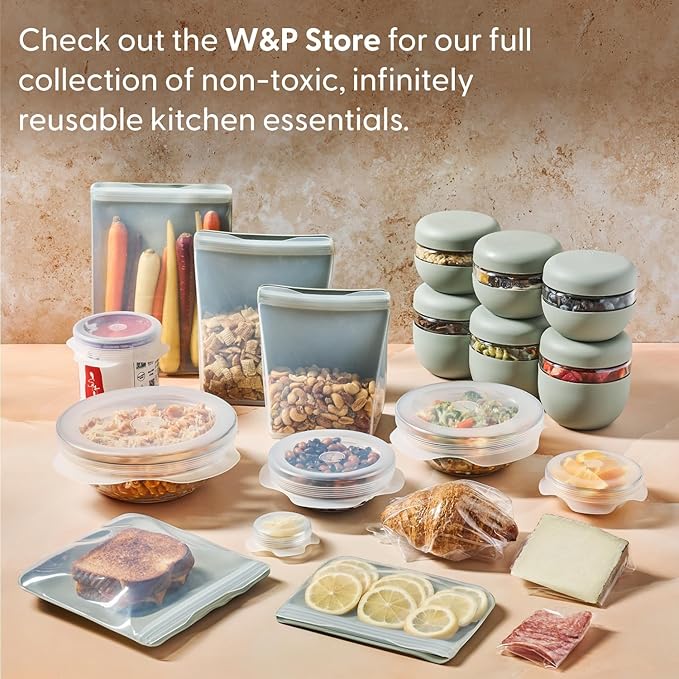 W&P Porter Plastic Bowl Lunch Container w/ Protective Non-slip Exterior, Charcoal 1 Liter | Lid & Snap-tight Silicone Strap | Food Storage, Bento Box, Meal Prep | BPA-Free Plastic