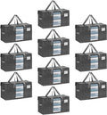 VENO 10 Pack Moving Bags, Comforter and Blanket Storage Bags for Closet, Moving Boxes, Boxes with Lids Alternative, College Dorm Packing Supplies, Foldable Heavy-Duty Tote with Window (Gray, 10 Pack)