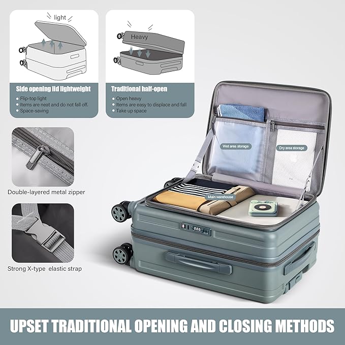 buy 0ne get 0ne free! Carry On Luggage Front Opening 20in Suitcase with TSA Lock PC Hardside Rolling Luggage Travel Suitcase, Small, Hardside Expandable Luggage with Spinner Wheels (Grey)
