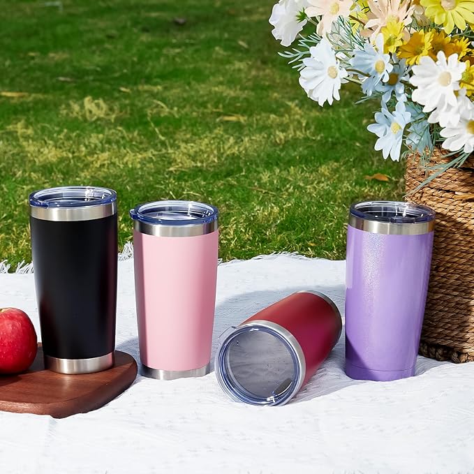 MEWAY 20oz Tumbler 12 Pack Double Wall Vacuum Insulated Travel Mug Bulk, Stainless Steel Tumblers with Lid and Straw, Durable Powder Coated Coffee Cups for Cold & Hot Drinks (Cold Gray, 12)