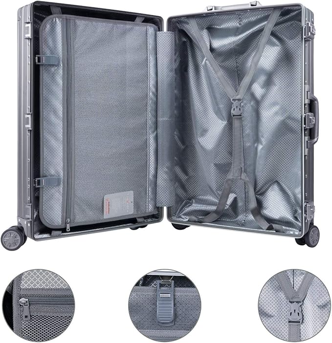 TRAVELKING All Aluminum Luggage Zipperless Hard Shell Luggage Case with TSA Lock Spinner Alloy Metal Suitcase (Silver, 28")